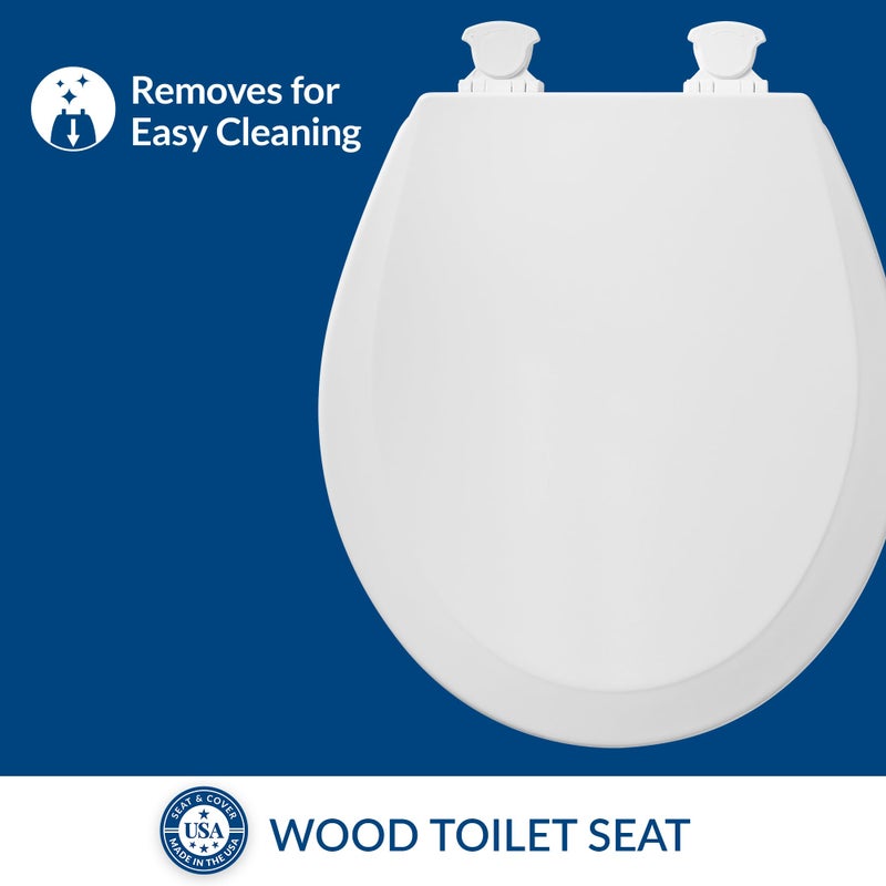 Bemis 500EC Durable Wood Toilet Seat with Easy Clean Hinges, Made in USA, Round, White - Image 2